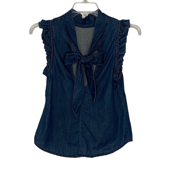 Gap 1969, blue denim ruffle tank tie back,  size XS, 100% cotton - Picture 2 of 7